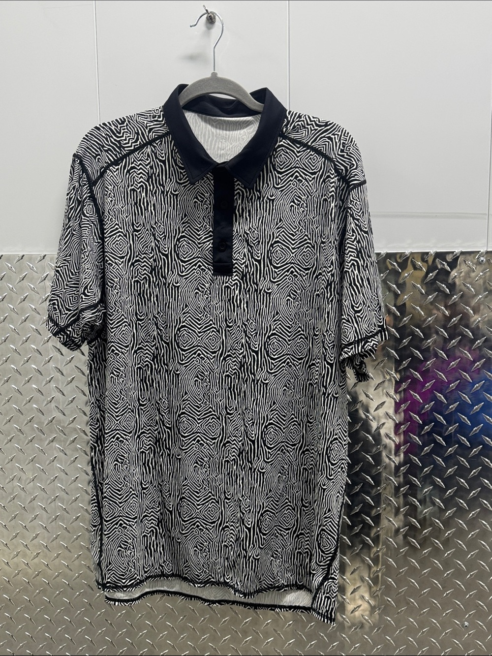 Born Primitive Black and White Patterned Men's Tek Polo, Large